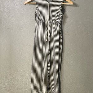 Pink Chicken Black/White Striped Sleeveless Jumpsuit - Size 6Y